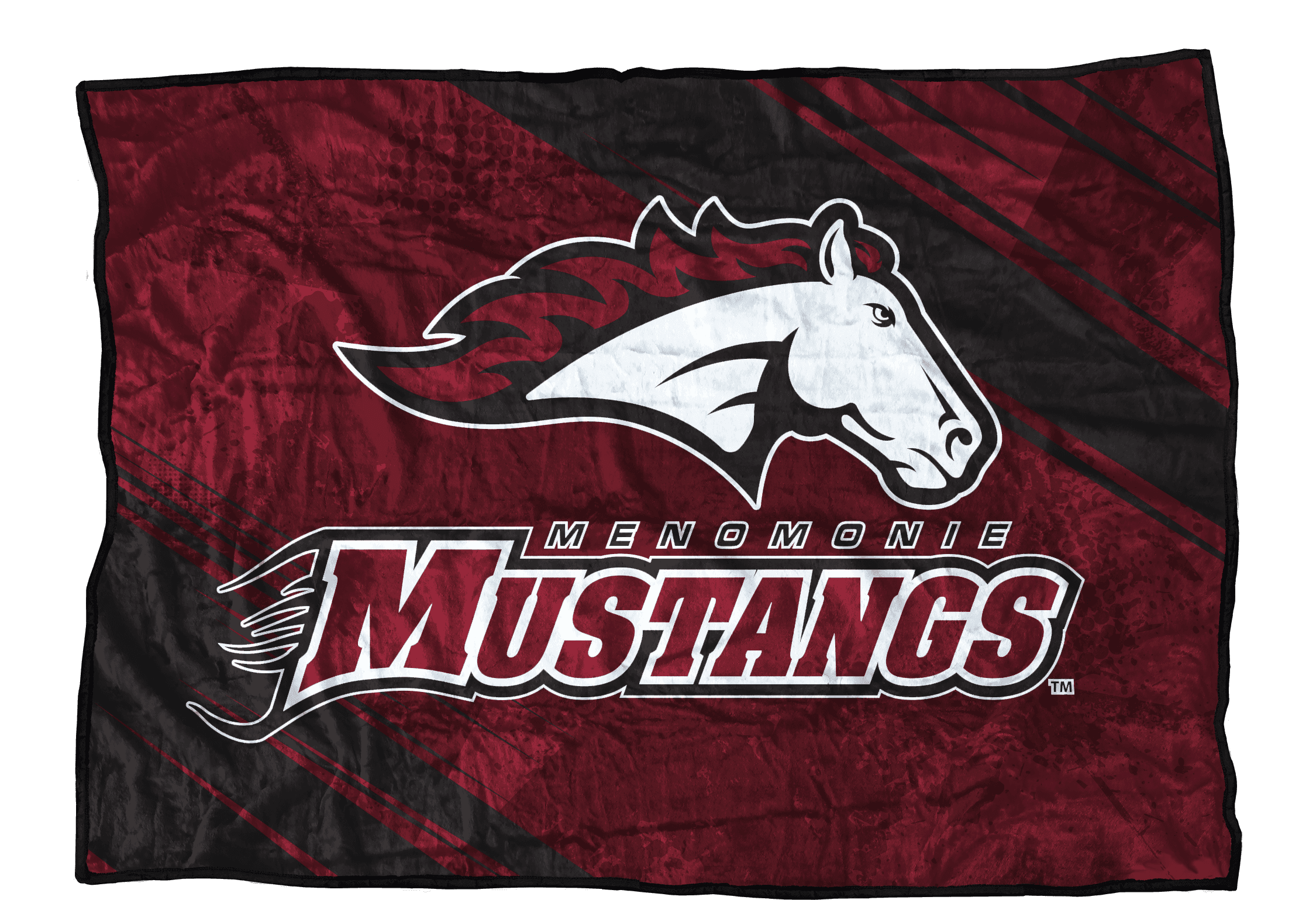 Menomonie Mustangs custom mascot blanket from the 2021 campaign that produced the link-drop double burst