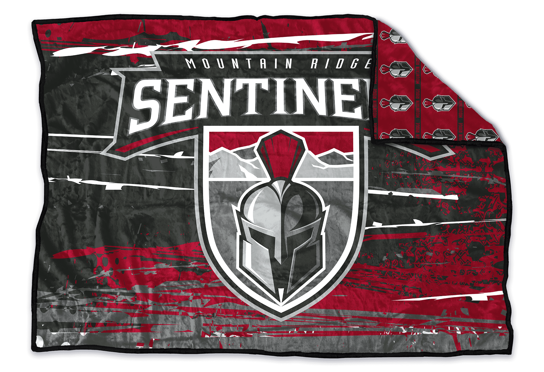 Mountain Ridge Sentinels custom blanket design B: Sentinels shield logo with the helmet on a dramatic red grunge background