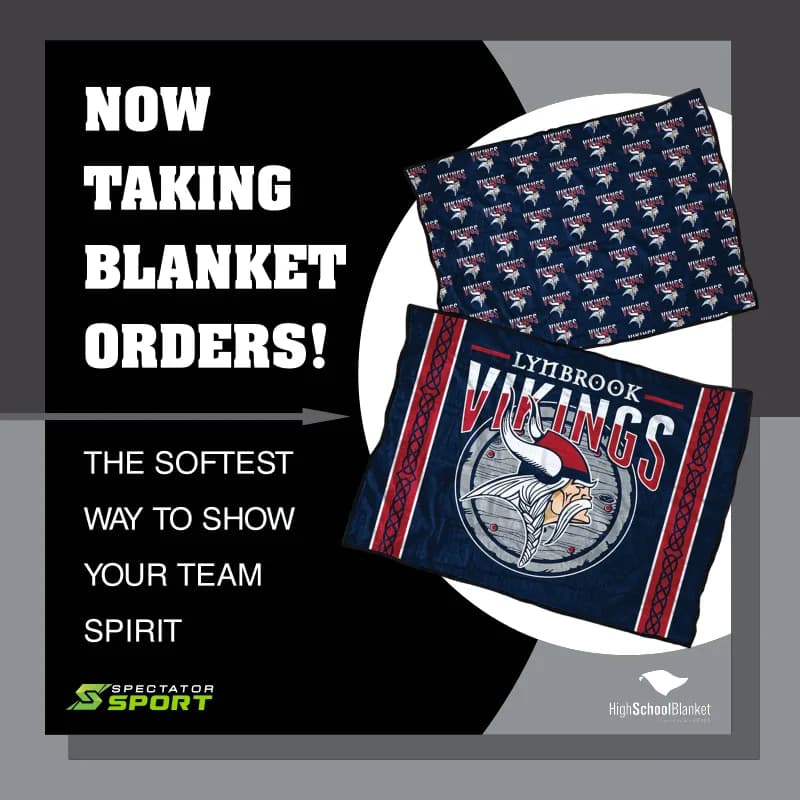 Ready-to-post social ad template in school colors with the school's blanket design
